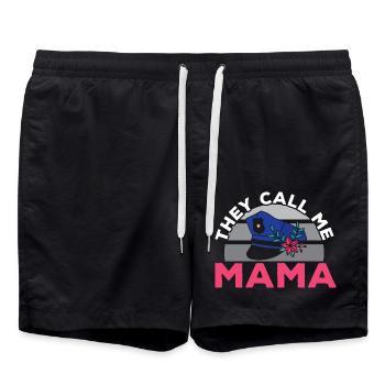 Sie nennen mich Mama Polizeibeamter Rechtsdurchset - Badeshorts - Schwarz - Vorne - AI Model Male 185 light (185cm)