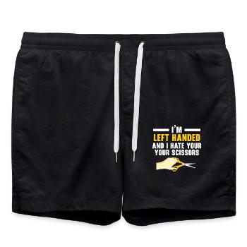 Ich bin Linkshänderin und hasse deine Schere - Badeshorts - Schwarz - Vorne - AI Model Male 185 light (185cm)