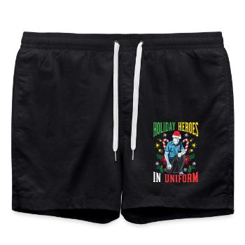 Feiertagshelden in Uniform Weihnachtsmann Polizei - Badeshorts - Schwarz - Vorne - AI Model Male 185 light (185cm)