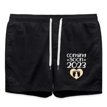 Coming Soon 2023 Baby Schwangerschaft - Badeshorts - Schwarz - Vorne - AI Model Male 185 light (185cm)