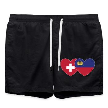 Schweiz Liechtenstein Flagge Herz - Badeshorts - Schwarz - Vorne - AI Model Male 185 light (185cm)