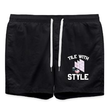Fliesenleger Fliesensetzer Beruf Fugenleger Fliese - Badeshorts - Schwarz - Vorne - AI Model Male 185 light (185cm)