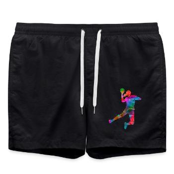 Handballspielerin Farbklecks Handball Handballerin - Badeshorts - Schwarz - Vorne - AI Model Male 185 light (185cm)