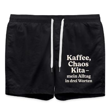 Kaffee Chaos Kita (hellbeige) - Badeshorts - Schwarz - Vorne - AI Model Male 185 light (185cm)