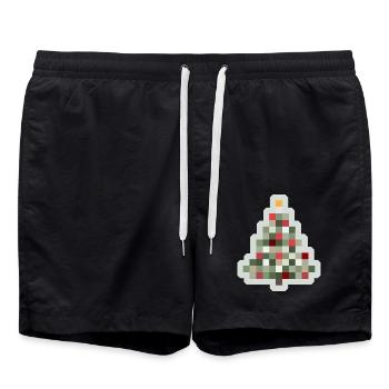 8-Bit Retro Tannenbaum Xmas - Badeshorts - Schwarz - Vorne - AI Model Male 185 light (185cm)