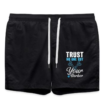 Vertraue niemandem außer deinem Barbier Haarschnei - Badeshorts - Schwarz - Vorne - AI Model Male 185 light (185cm)