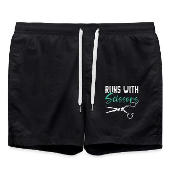 Läuft mit Schere Barbershop Haarschneider Barbier - Badeshorts - Schwarz - Vorne - AI Model Male 185 light (185cm)