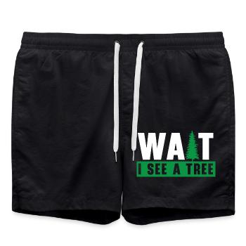 Warte ich sehe einen Baum Holzarbeiter Arborist - Badeshorts - Schwarz - Vorne - AI Model Male 185 light (185cm)