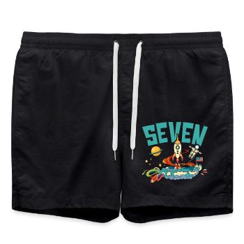 7. Geburtstag Feier Outerspace Happy Bday - Badeshorts - Schwarz - Vorne - AI Model Male 185 light (185cm)