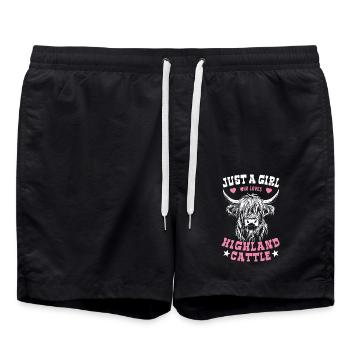 Just a girl who loves Highland Cattle - Spruch - Badeshorts - Schwarz - Vorne - AI Model Male 185 light (185cm)