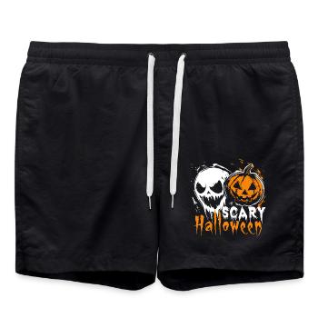 Scary Halloween Kürbis Kostüm - gruselig - Badeshorts - Schwarz - Vorne - AI Model Male 185 light (185cm)