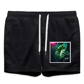 Monstera Leafs#2 - Badeshorts - Schwarz - Vorne - AI Model Male 185 light (185cm)