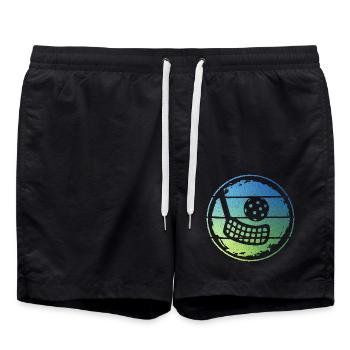 Floorball Schläger Vintage Floorballer Unihockey - Badeshorts - Schwarz - Vorne - AI Model Male 185 light (185cm)