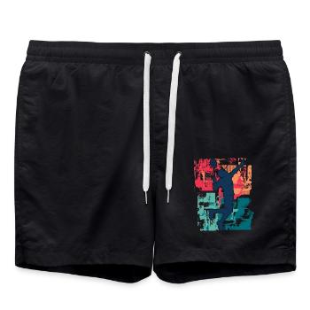 Badmintonspieler Vintage Badminton Spieler - Badeshorts - Schwarz - Vorne - AI Model Male 185 light (185cm)