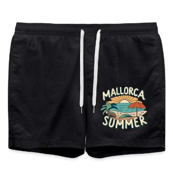 Mallorca Sommer Strand Illustration - Badeshorts - Schwarz - Vorne - AI Model Male 185 light (185cm)