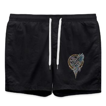 Der Rabe mit ausgebreiteten Schwingen im Runenring - Badeshorts - Schwarz - Vorne - AI Model Male 185 light (185cm)