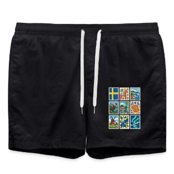 Schweden Briefmarken - Badeshorts - Schwarz - Vorne - AI Model Male 185 light (185cm)