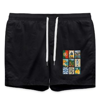Portugal Briefmarken - Badeshorts - Schwarz - Vorne - AI Model Male 185 light (185cm)