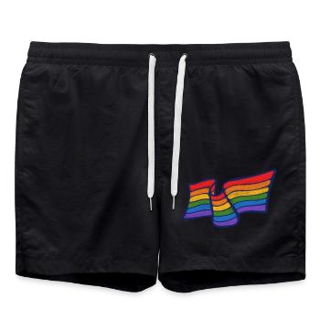 Fließende Regenbogen-Pride-Flagge - Badeshorts - Schwarz - Vorne - AI Model Male 185 light (185cm)