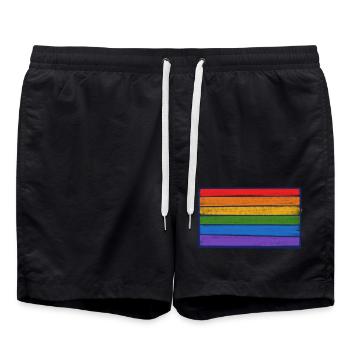 Regenbogenstreifen-Burst - Badeshorts - Schwarz - Vorne - AI Model Male 185 light (185cm)