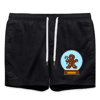 Lebkuchenmann Schneekugel Design - Badeshorts - Schwarz - Vorne - AI Model Male 185 light (185cm)