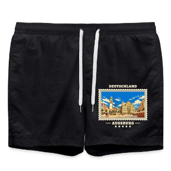 Deutschland Augsburg Vintage Reisemarke - Badeshorts - Schwarz - Vorne - AI Model Male 185 light (185cm)