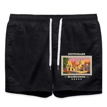 Deutschland Braunschweig Vintage Reisemarke - Badeshorts - Schwarz - Vorne - AI Model Male 185 light (185cm)