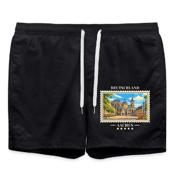 Deutschland Aachen Vintage Reisemarke - Badeshorts - Schwarz - Vorne - AI Model Male 185 light (185cm)