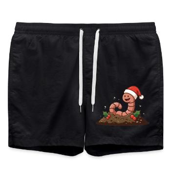 Regenwurm im Weihnachtshut – Weihnachtsthema - Badeshorts - Schwarz - Vorne - AI Model Male 185 light (185cm)