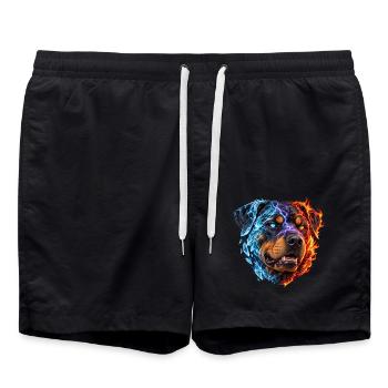 Rottweiler-Feuer und Eis – Hundeporträt - Badeshorts - Schwarz - Vorne - AI Model Male 185 light (185cm)