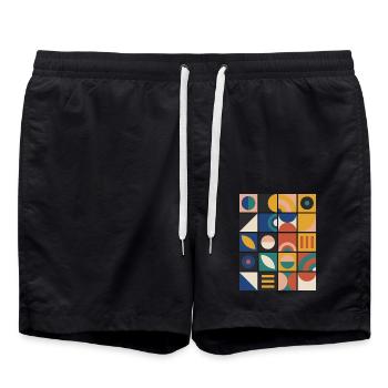 Raster aus geometrischen Kacheln - Badeshorts - Schwarz - Vorne - AI Model Male 185 light (185cm)