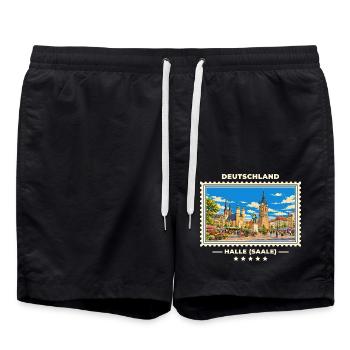 Deutschland Halle (Saale) Vintage Reisemarke - Badeshorts - Schwarz - Vorne - AI Model Male 185 light (185cm)
