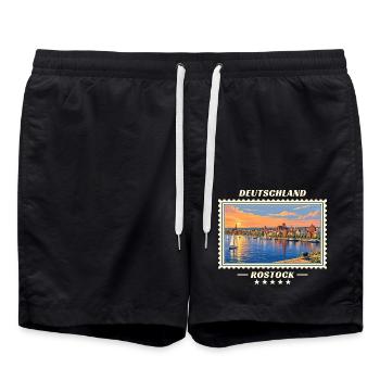 Deutschland Rostock Vintage Reisemarke - Badeshorts - Schwarz - Vorne - AI Model Male 185 light (185cm)
