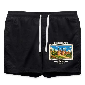 Deutschland Lübeck Vintage Reisemarke - Badeshorts - Schwarz - Vorne - AI Model Male 185 light (185cm)