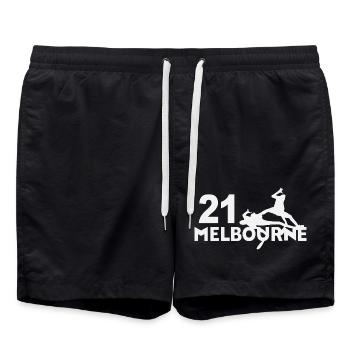 21 Melbourne Tennisspieler - Badeshorts - Schwarz - Vorne - AI Model Male 185 light (185cm)