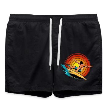 Surfer auf einer Welle mit Retro-Sonnenuntergang - Badeshorts - Schwarz - Vorne - AI Model Male 185 light (185cm)