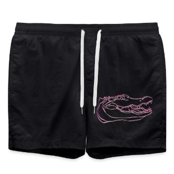 Neon Krokodil-Umriss auf Schwarz - Badeshorts - Schwarz - Vorne - AI Model Male 185 light (185cm)