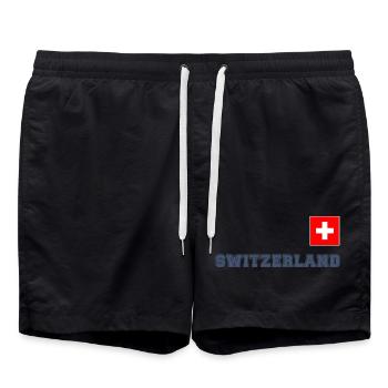 SCHWITZERLAND SCHWEIZ Trikot Look mit Fahne Flagge - Badeshorts - Schwarz - Vorne - AI Model Male 185 light (185cm)