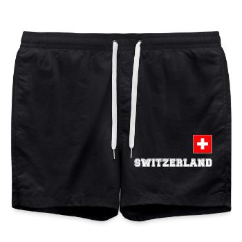 SCHWITZERLAND SCHWEIZ Trikot Look mit Fahne Flagge - Badeshorts - Schwarz - Vorne - AI Model Male 185 light (185cm)