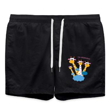 Giraffenvielfalt - I'm different! - Badeshorts - Schwarz - Vorne - AI Model Male 185 light (185cm)