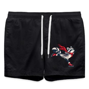 Fröhlicher Waschbär beim Schlittschuhlaufen - Badeshorts - Schwarz - Vorne - AI Model Male 185 light (185cm)
