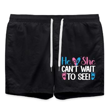Er oder sie kann es kaum erwarten, die Enthüllung des Babys zu sehen - Badeshorts - Schwarz - Vorne - AI Model Male 185 light (185cm)