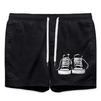 Sneaker im Look wie aufgestickt - Badeshorts - Schwarz - Vorne - AI Model Male 185 light (185cm)