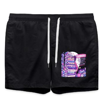 Tsundoku Master Artist: Riesiger Bücherstapel - Badeshorts - Schwarz - Vorne - AI Model Male 185 light (185cm)