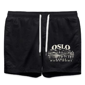 Osloer Opernhaus, Rathaus, Festung Akershus - Badeshorts - Schwarz - Vorne - AI Model Male 185 light (185cm)