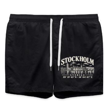 Stockholmer Rathaus Stadtlinie Schweden - Badeshorts - Schwarz - Vorne - AI Model Male 185 light (185cm)