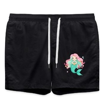 Kawaii Meerjungfrau Rosa Haare Süßes Kinder Shirt - Badeshorts - Schwarz - Vorne - AI Model Male 185 light (185cm)