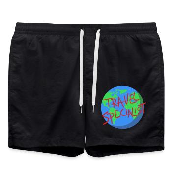 Weltreise Spezialist – Globale Abenteuer - Badeshorts - Schwarz - Vorne - AI Model Male 185 light (185cm)