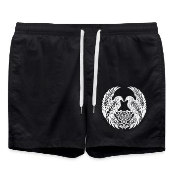 Zwillingsnordische Raben mit ornamentalem Knotenwerk - Badeshorts - Schwarz - Vorne - AI Model Male 185 light (185cm)