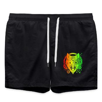 Steampunk Wolf mit Zahnrädern in Neonfarben - Badeshorts - Schwarz - Vorne - AI Model Male 185 light (185cm)